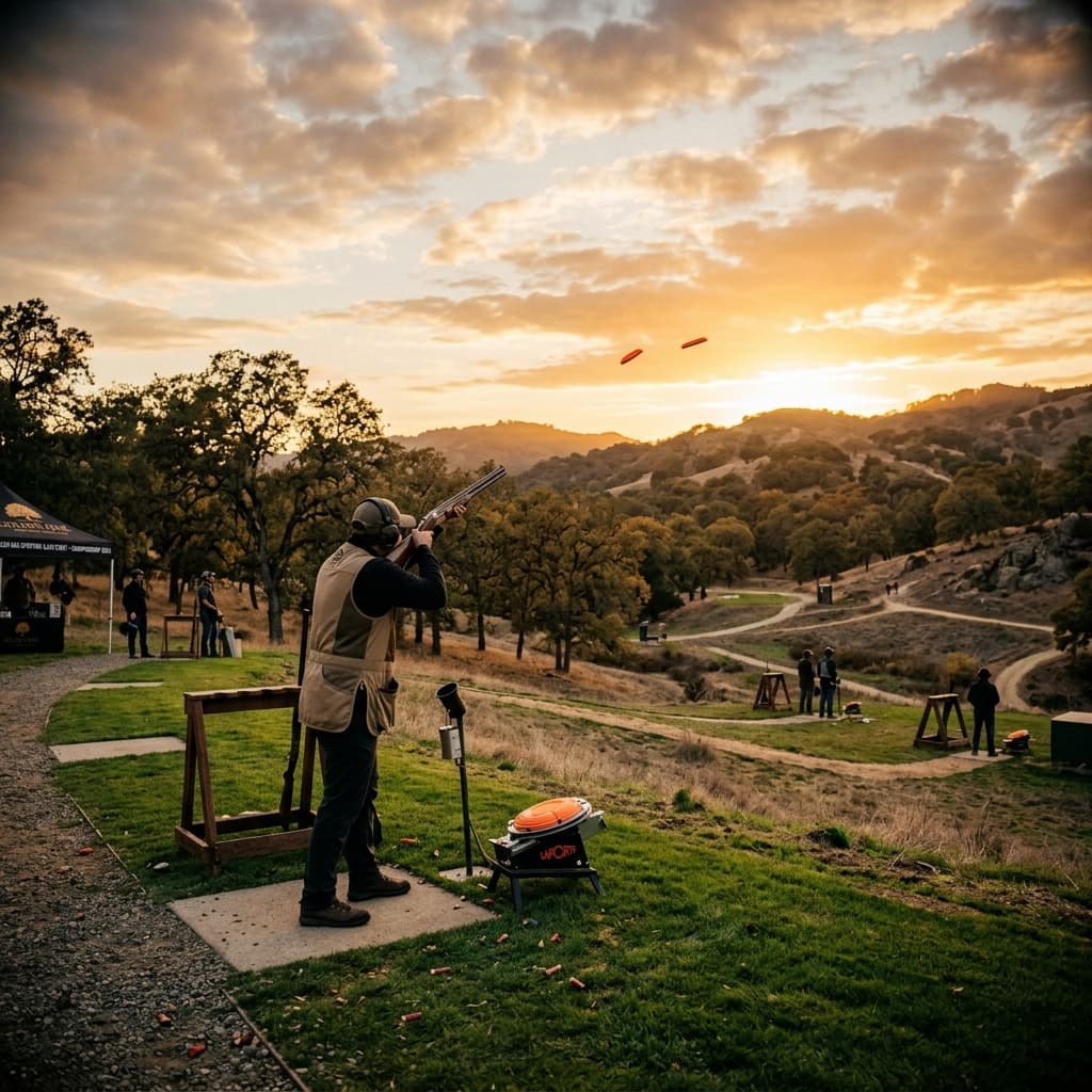 Sporting clays shooting event at sunset